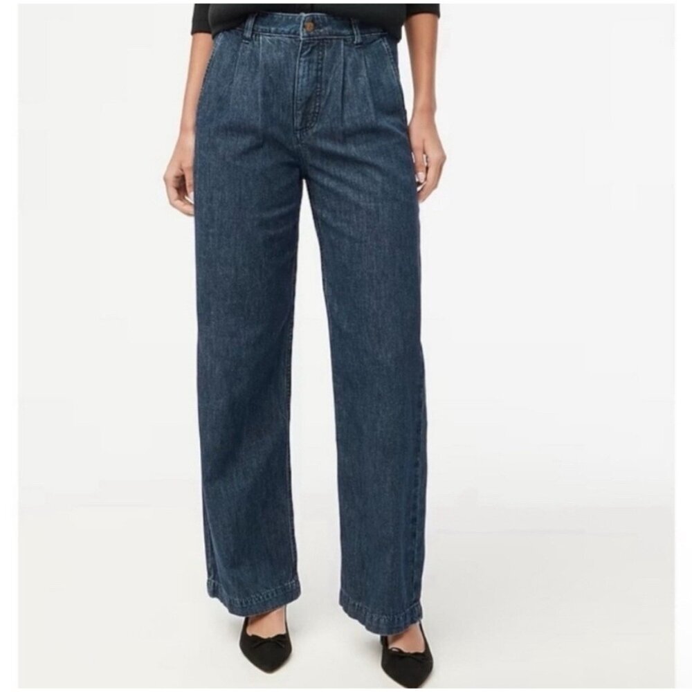 J Crew Womens Pleated Trouser Jeans Sz 29 High Waist Wide Leg Preppy Minimalist